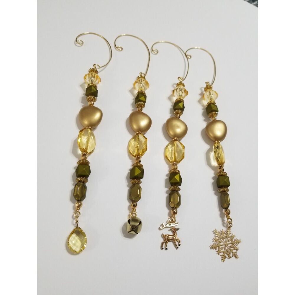 Four gold and green handmade Christmas tree icicle ornaments c23*